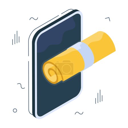 Illustration for Paper with ribbon with mobile, isometric design of mobile degree icon - Royalty Free Image