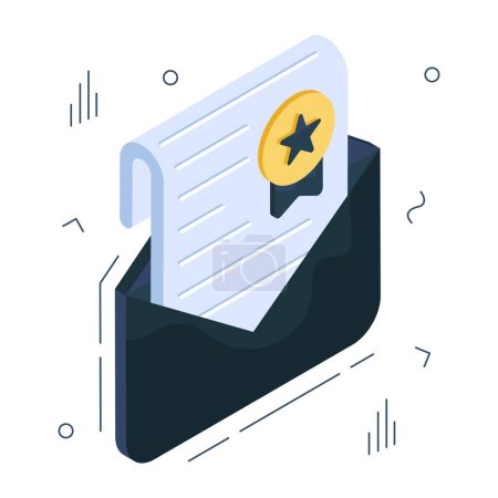 Illustration for Paper with ribbon inside letter, isometric design of degree mail icon - Royalty Free Image