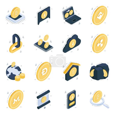 Set of BTC Isometric Icons 