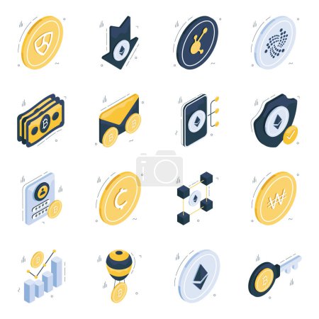 Set of Digital Money Isometric Icons 