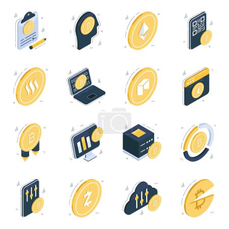 Set of Cryptocurrency Isometric Icons 