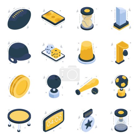 Set of Sports and Games Isometric Icons 