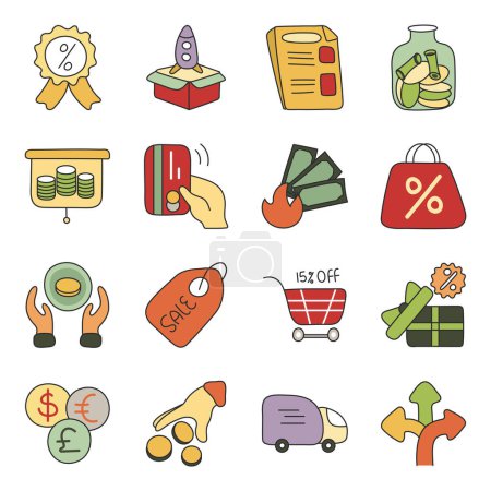 Conjunto de iconos planos de negocios y comercio 