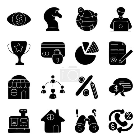 Set of Business and Finance Solid Icons 