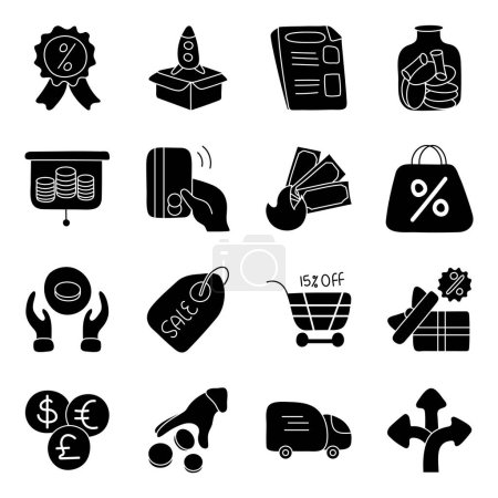 Conjunto de iconos sólidos de negocios y comercio 