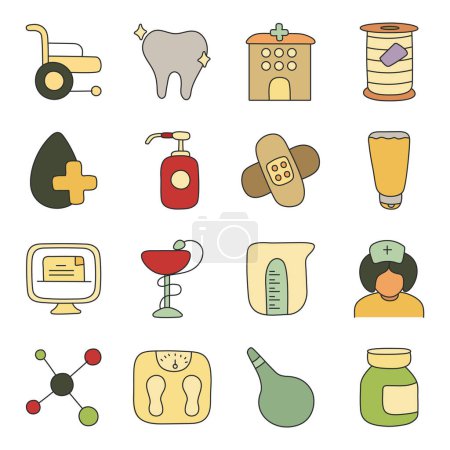Ilustración de Set de Iconos Planos Médicos y Biológicos - Imagen libre de derechos