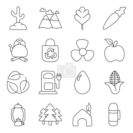 Conjunto de iconos lineales de la naturaleza 