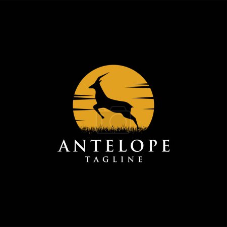 Illustration for Jumping antelope at the moon light logo illustration vector template on black background - Royalty Free Image