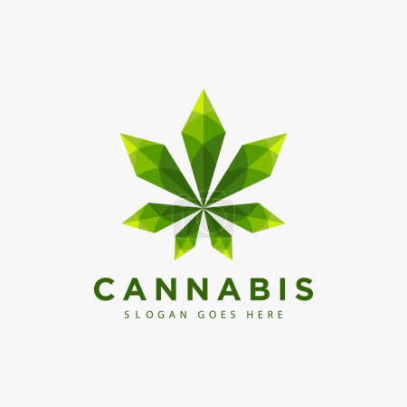Téléchargez les illustrations : Modèle vectoriel d'icône de logo de marijuana de chanvre géométrique moderne, avec un style lowpoly sur fond blanc - en licence libre de droit