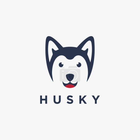 Illustration for Fun minimalist Smiley Siberian Husky dog logo icon vector illustration on white background - Royalty Free Image