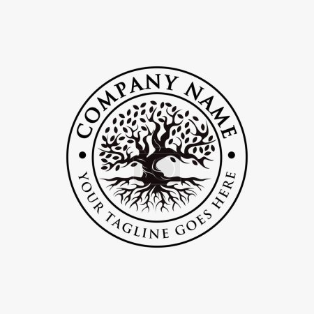Illustration for Badge, Seal, emblem vintage tree of life Logo, old oak tree logo, old big tree with the root logo vector on white background - Royalty Free Image