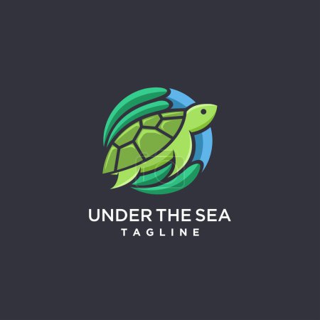 Téléchargez les illustrations : Logo corail coloré moderne, modèle d'illustration vectorielle icône logo tortue sur fond sombre - en licence libre de droit