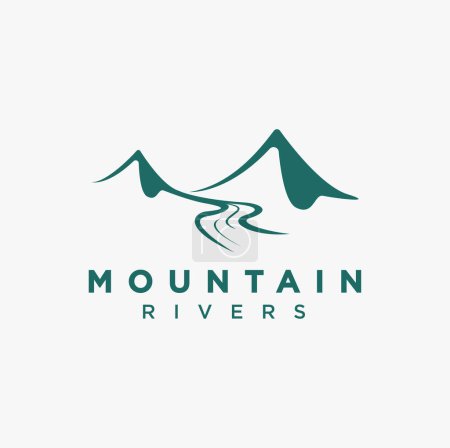 Téléchargez les illustrations : Simple montagne rivière paysage logo icône vecteur sur fond blanc - en licence libre de droit