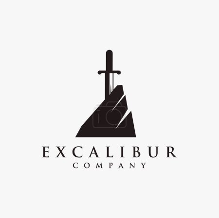 Ilustración de Plantilla de vector de icono de logotipo de Excalibur de espada simple sobre fondo blanco - Imagen libre de derechos