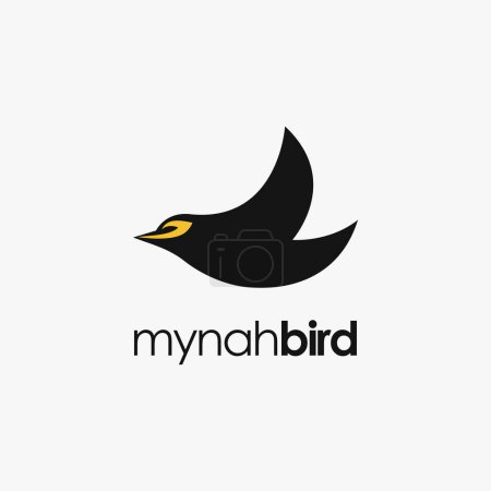 Téléchargez les illustrations : Modèle vectoriel d'icône de logo mynah oiseau minimaliste sur fond blanc - en licence libre de droit