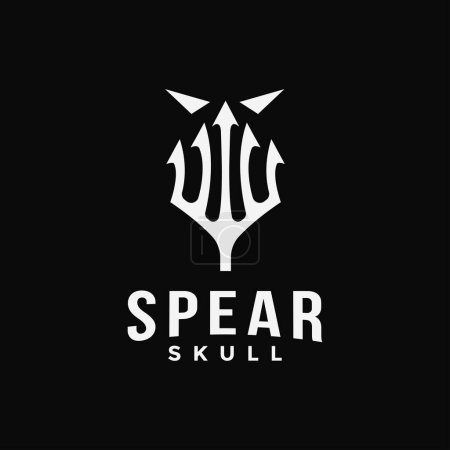 Illustration for Negative space spear and skull logo icon vector template on black background - Royalty Free Image