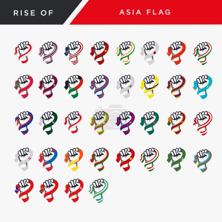 Téléchargez les illustrations : Collection complète de l'esprit levant poing main Asie drapeau vecteur - en licence libre de droit