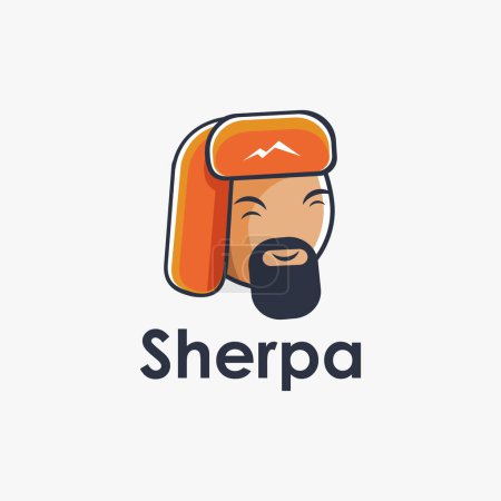 Téléchargez les illustrations : Tête amusante de Sherpa logo icône dessin animé vecteur illustration sur fond blanc - en licence libre de droit
