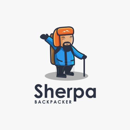 Téléchargez les illustrations : Vecteur de mascotte de Sherpa backpacker logo - en licence libre de droit