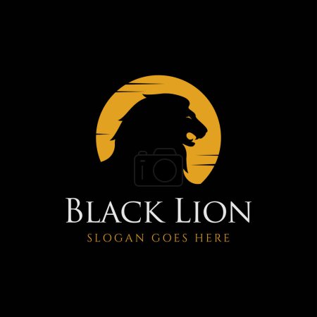Téléchargez les illustrations : Lion dans la nuit logo icône vectoriel illustration sur fond noir - en licence libre de droit