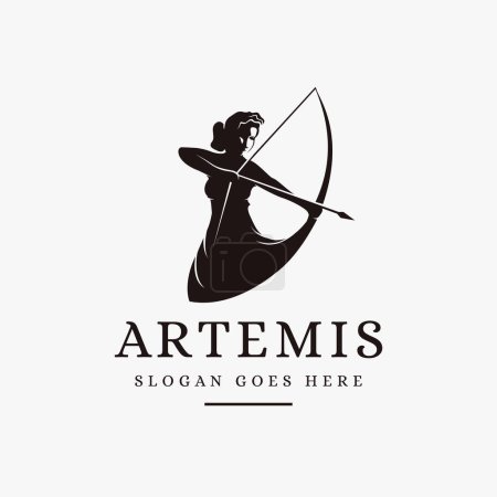 Téléchargez les illustrations : Artemis Déesse logo icône illustration vecteur sur fond blanc, archer logo - en licence libre de droit