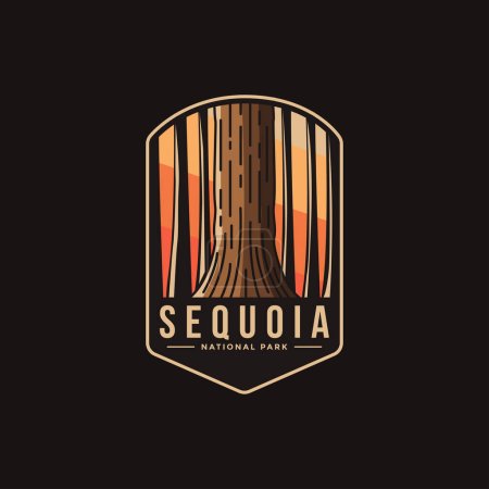 Téléchargez les illustrations : Emblème logo logo illustration du parc national Sequoia sur fond sombre - en licence libre de droit