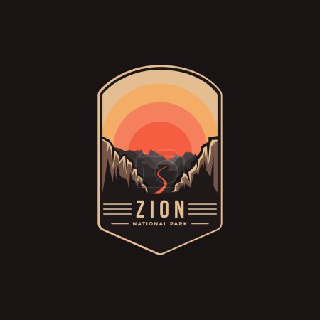 Ilustración de Ilustración del logotipo del parche del emblema del Parque Nacional Zion sobre fondo oscuro - Imagen libre de derechos