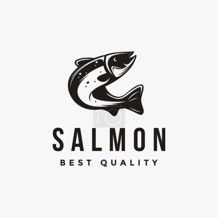 Foto de Vintage saltar Salmón pez icono del logotipo de la plantilla de vector sobre fondo blanco - Imagen libre de derechos