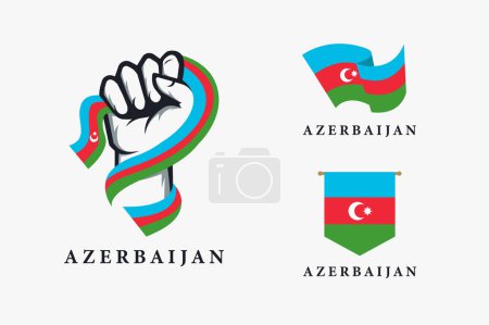 Illustration pour Esprit main levante du drapeau azerbaïdjanais série vecteur sur fond blanc - image libre de droit