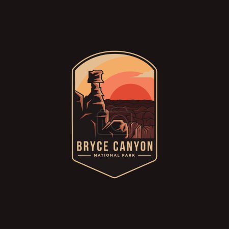 Ilustración del logotipo del parche del emblema del Parque Nacional Bryce Canyon sobre fondo oscuro