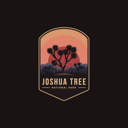 Emblem Patch Logo Illustration des Joshua Tree Nationalparks auf dunklem Hintergrund