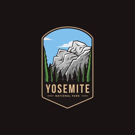 Emblem Patch Logo Illustration des Yosemite Nationalparks auf dunklem Hintergrund