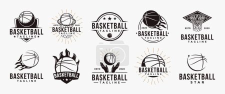 Illustration for Vintage Basketball sport team club league logo with basketball equipment concept  icon vector on white background - Royalty Free Image