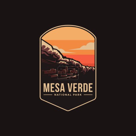 Téléchargez les illustrations : Emblème logo logo illustration du parc national Mesa Verde sur fond sombre - en licence libre de droit