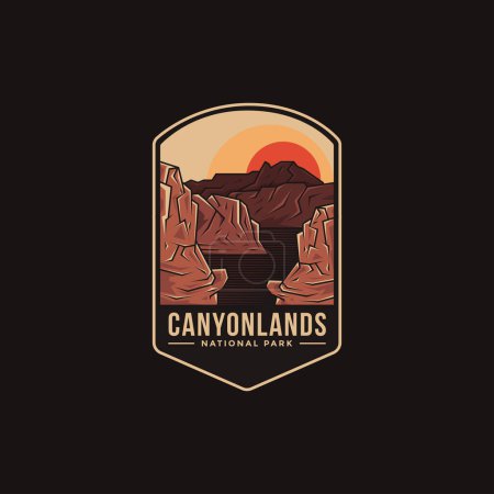 Ilustración del logotipo del parche del emblema del Parque Nacional Canyonlands sobre fondo oscuro