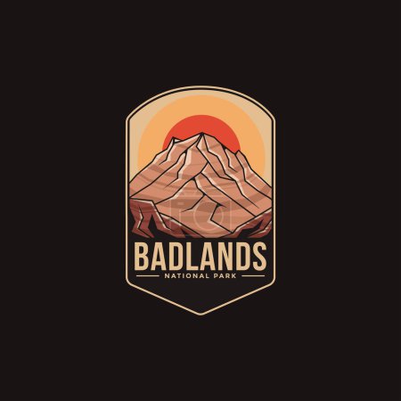 Téléchargez les illustrations : Emblème logo logo illustration du parc national Badlands sur fond sombre - en licence libre de droit