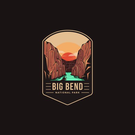 Emblem Patch Logo Illustration des Big Bend National Park auf dunklem Hintergrund
