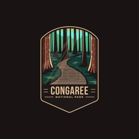 Illustration for Emblem patch logo illustration of Congaree National Park on dark background - Royalty Free Image