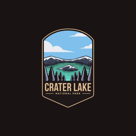 Téléchargez les illustrations : Illustration emblématique du logo du parc national du lac Crater sur fond sombre - en licence libre de droit