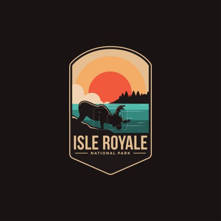 Ilustración de Ilustración del logotipo del parche del emblema del parque nacional de Isle Royale sobre fondo oscuro - Imagen libre de derechos