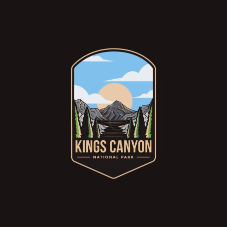 Ilustración de Ilustración del logotipo del parche del emblema del Parque Nacional Kings Canyon sobre fondo oscuro - Imagen libre de derechos
