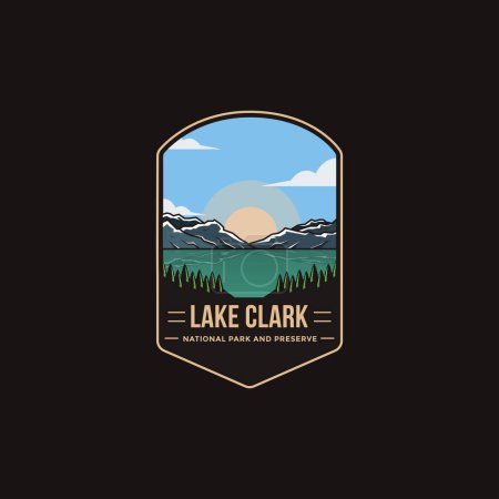 Ilustración de Ilustración del logotipo del parche del emblema del Parque Nacional Lake Clark y Preserve sobre fondo oscuro - Imagen libre de derechos