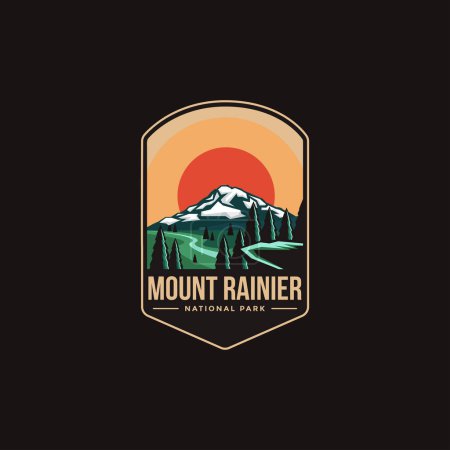 Ilustración de Ilustración del logotipo del parche del emblema del parque nacional Mount Rainier sobre fondo oscuro - Imagen libre de derechos