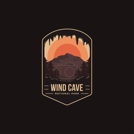Illustration for Emblem patch logo illustration of Wind Cave National Park on dark background - Royalty Free Image