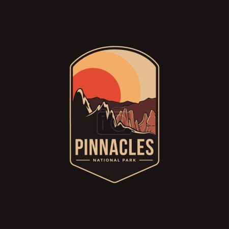 Ilustración de Ilustración del logotipo del parche del emblema del Parque Nacional Pinnacles sobre fondo oscuro - Imagen libre de derechos
