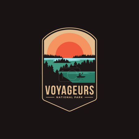 Illustration for Emblem patch logo illustration of Voyageurs National Park on dark background - Royalty Free Image
