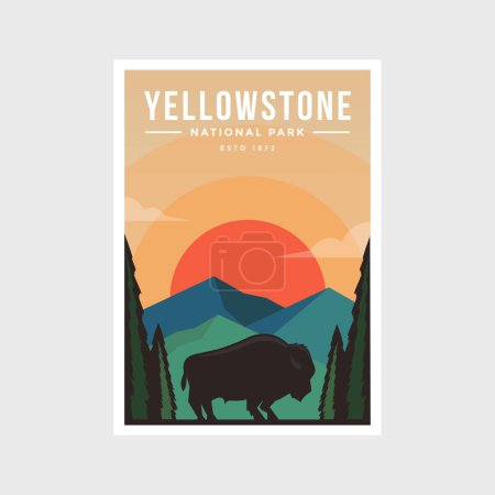 Ilustración moderna del vector del cartel del Parque Nacional de Yellowstone