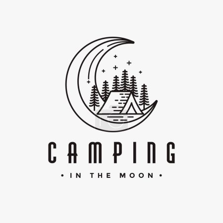 Foto de Vintage lineart Camping logo aventura al aire libre, acampar en la luna icono icono de la plantilla de vector sobre fondo blanco - Imagen libre de derechos