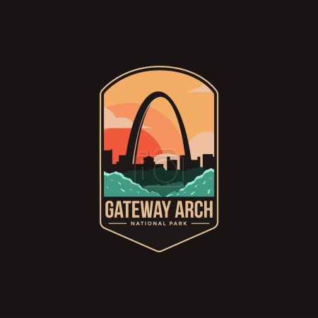 Illustration for Emblem patch logo illustration of Gateway Arch National Park on dark background - Royalty Free Image