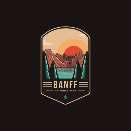 Illustration pour Logo emblématique du parc national Banff sur fond sombre - image libre de droit